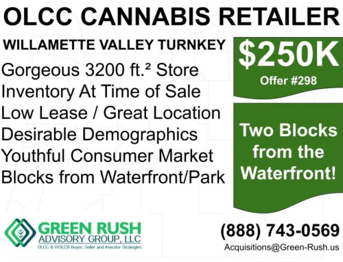 WILLAMETTE VALLEY OLCC CANNABIS RETAIL STORE FOR SALE, OFFER #298