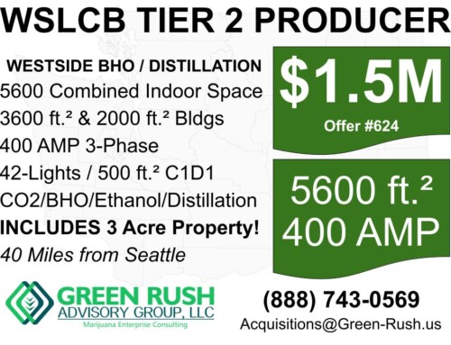 Westside I-502 / WSLCB Tier 2 Cannabis Producer/Processor with Extraction, Distillation and 3 Acres For Sale, Offer #624