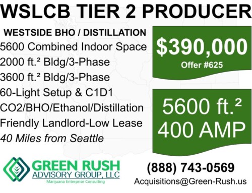 Protected: Westside I-502 / WSLCB Tier 2 Cannabis Producer/Processor with Extraction, Distillation For Sale, Offer #625