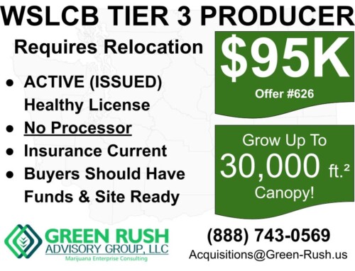 I-502/WSLCB Tier 3 Cannabis Producer License For Sale, Offer #626