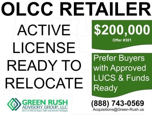 OLCC RECREATIONAL CANNABIS RETAILER LICENSE FOR SALE OFFER #301