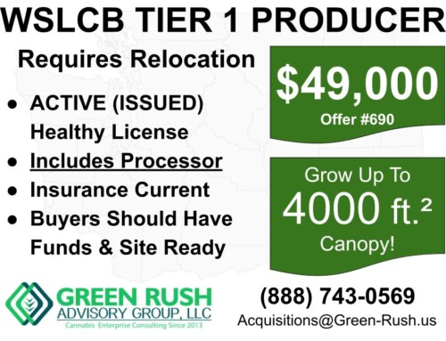 Washington I-502/WSLCB Tier 1 Cannabis Producer/Processor License For Sale, Offer #690