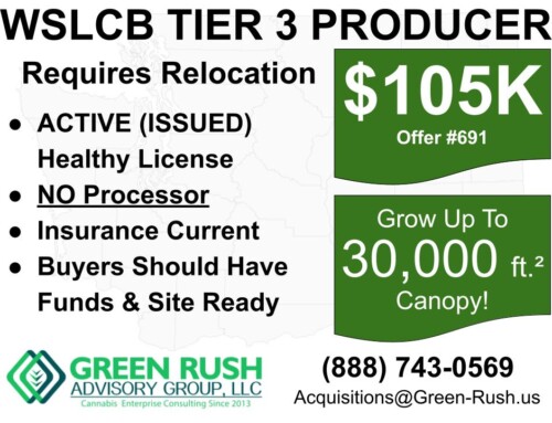 I-502/WSLCB Tier 3 Cannabis Producer License For Sale, Offer #691