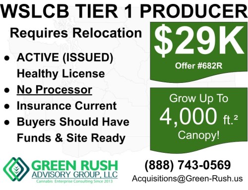Washington I 502 WSLCB Tier 1 Cannabis Producer License For Sale, Offer #682R