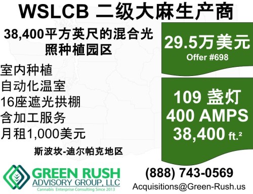 109-Light Spokane Area WSLCB T2 Cannabis Producer/Processor For Sale, Offer #698C