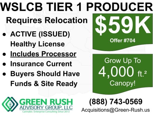 WSLCB TIER 1 CANNABIS PRODUCER / PROCESSOR LICENSE FOR SALE, OFFER #704